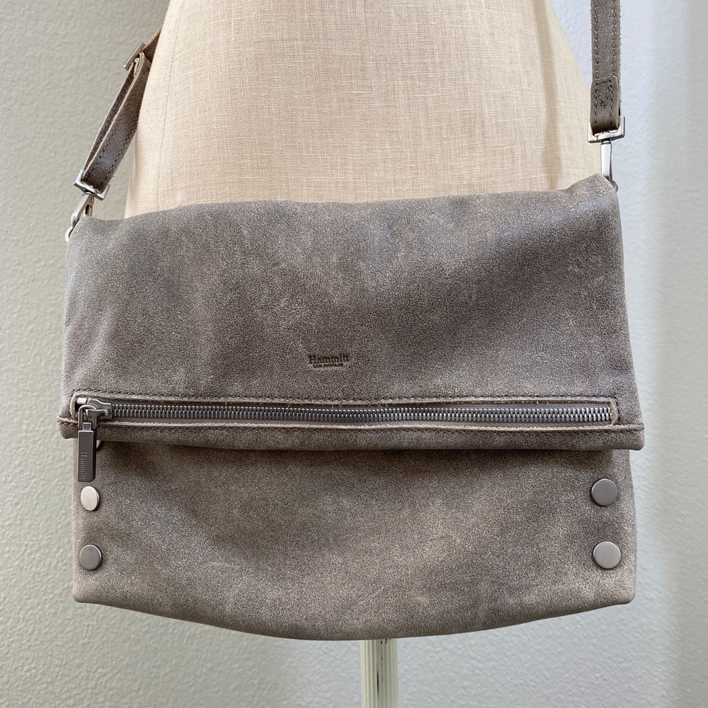 Hammitt VIP Large Pewter Leather Brushed Silver Hardware Crossbody Bag Purse